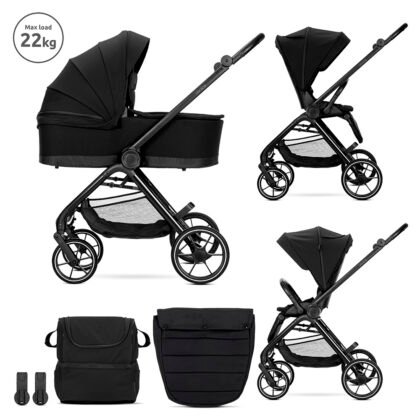 Детска количка Venice Black 2в1 до 22 кг с кош за новородено