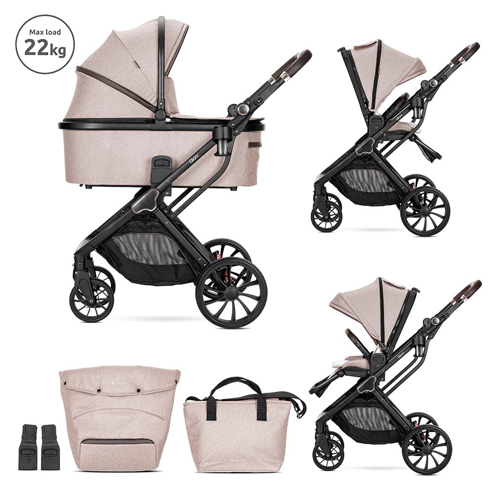 Детска количка Glory 2in1 Beige + адаптори с кош за новородено