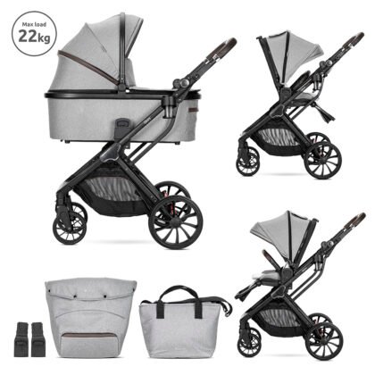 Детска количка Glory 2in1 Grey + адаптори с кош за новородено