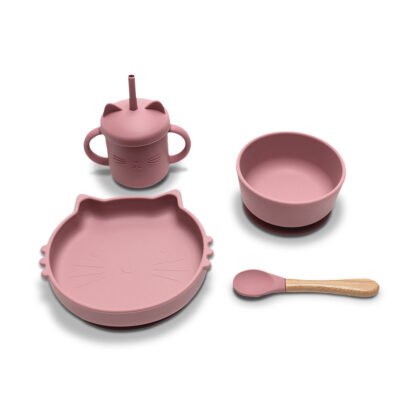 Силиконов сет за хранене 4 части Natural Deep Pink