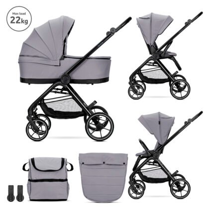 Детска количка Venice Grey 2в1 до 22 кг с кош за новородено