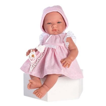 Кукла бебе, Мария с розова рокля на бели точки, 43 см, Asi dolls