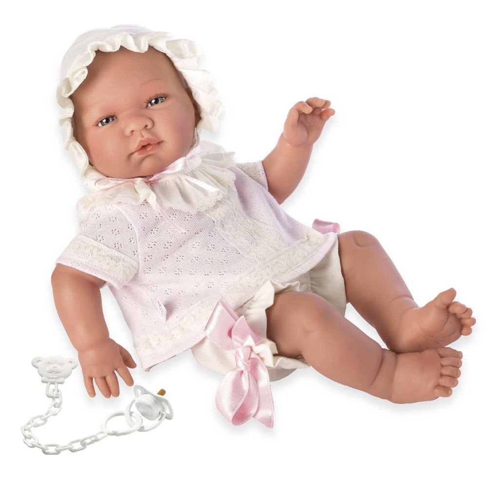 Кукла бебе, Мария с плетено тоалетче и шапка, 43 см, Asi dolls