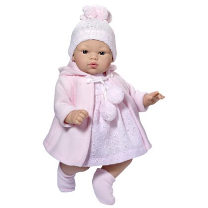 Кукла бебе, Коке с розова плетена рокличка и шапка, 36 см, Asi dolls