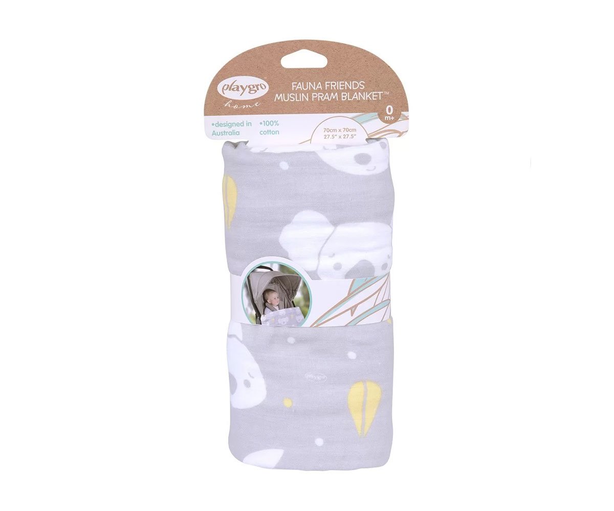 Playgro-Муселиново одеяло за количка Fauna friends 100% памук 70X70 0м+