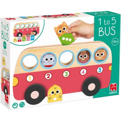 Дървена образователна играчка, Автобусче с животни и цифри от 1 до 5