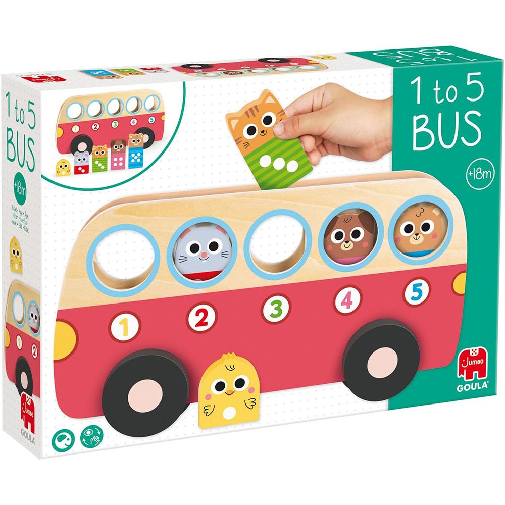 Дървена образователна играчка, Автобусче с животни и цифри от 1 до 5
