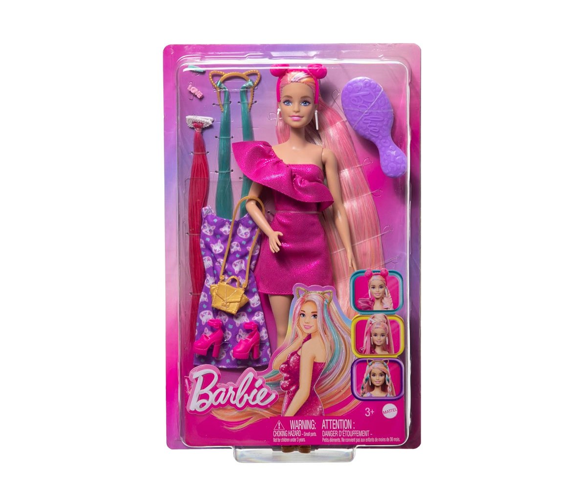 Barbie - комплект Барби с много дълга цветна коса за прически