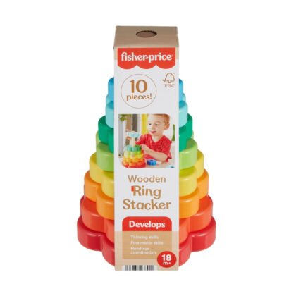 Fisher Price - дървени играчки, кула за подреждане на рингове