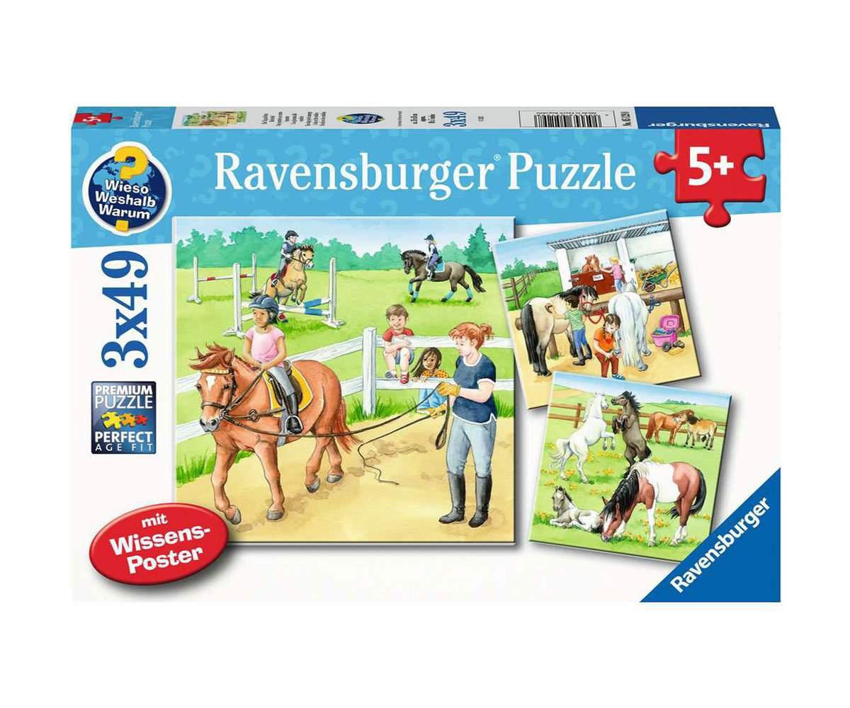 Ravensburger - Пъзел 3х49 ел. - Един ден при конете