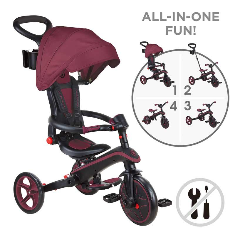 Детска триколка 4 в 1 GLOBBER EXPLORER TRIKE FOLDABLE, сгъваема, цвят бургунди - Image 10