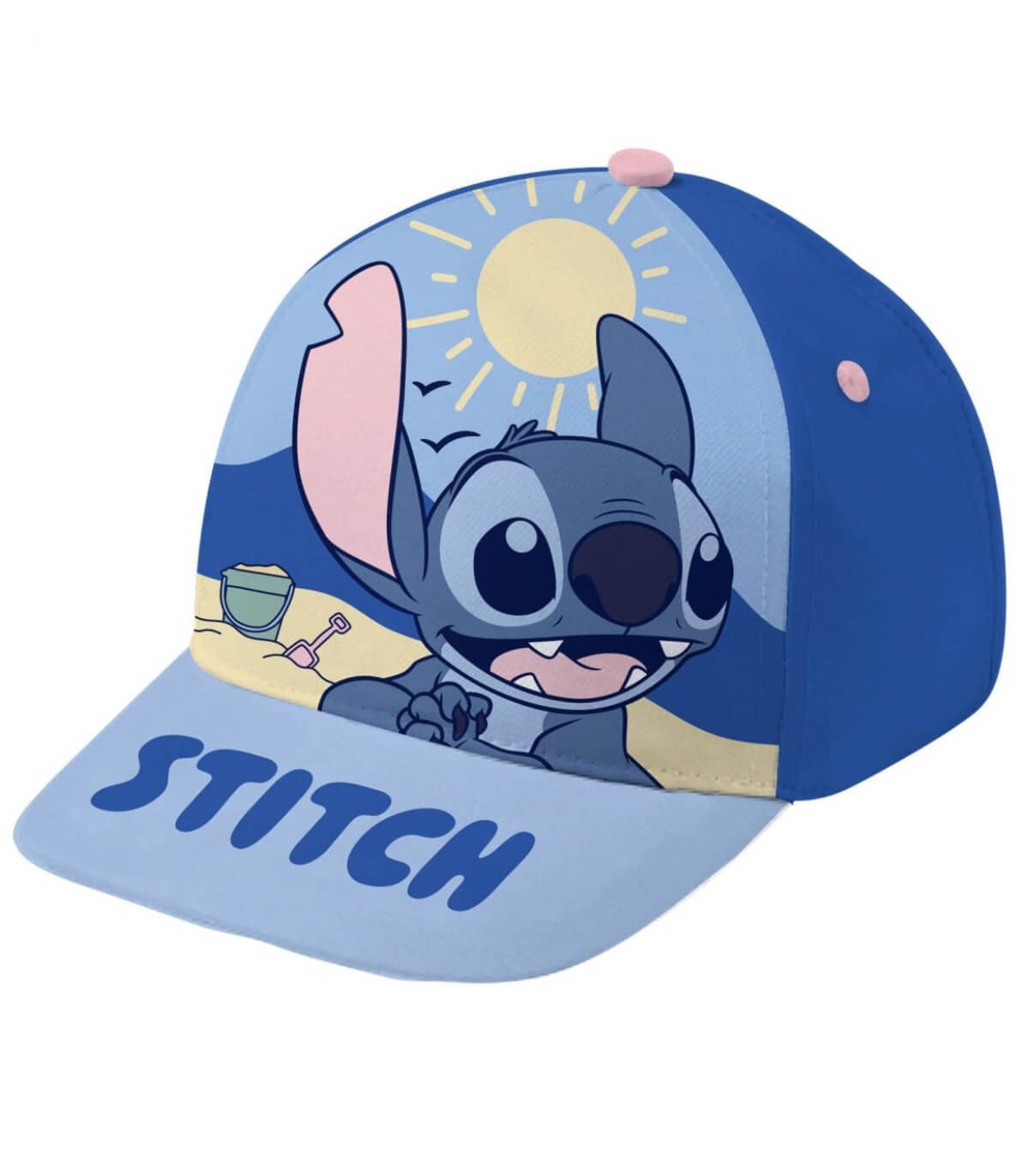 Бебешка шапка с козирка stitch син/розов 44/46