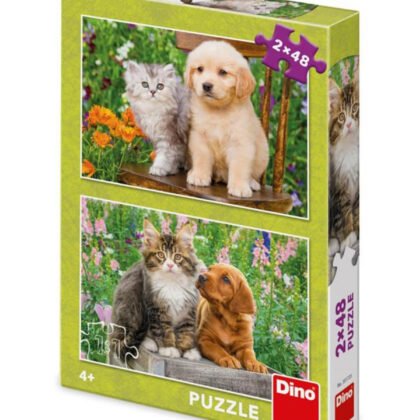 Детски пъзел куче и котка 2x48 части