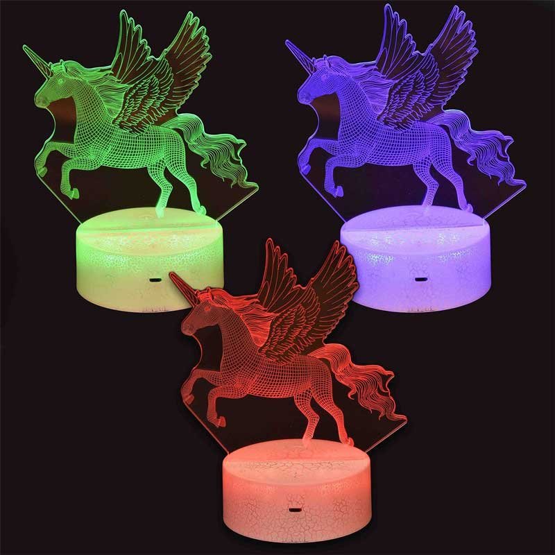 Детска нощна 3D LED лампа, Крилат еднорог, променящи се цветове, 20 см - Image 3