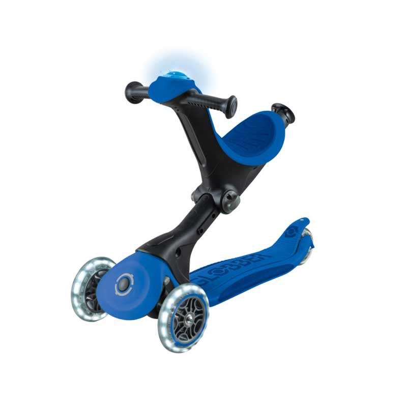 Детска сгъваема тротинетка с родителски контрол Globber Go Up Deluxe Flash Lights, тъмно синя - Image 9