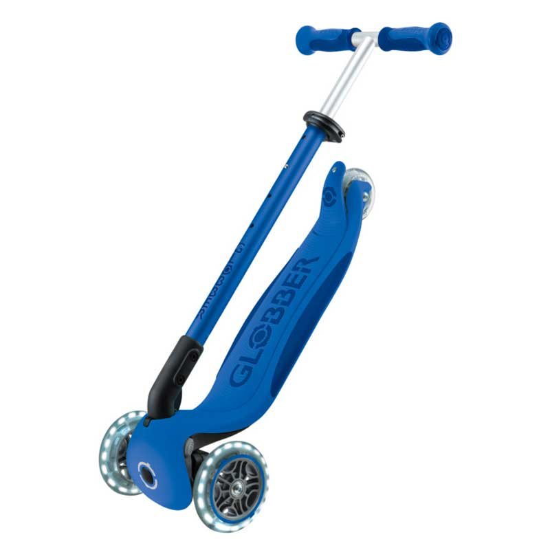 Детска сгъваема тротинетка с родителски контрол Globber Go Up Deluxe Flash Lights, тъмно синя - Image 6
