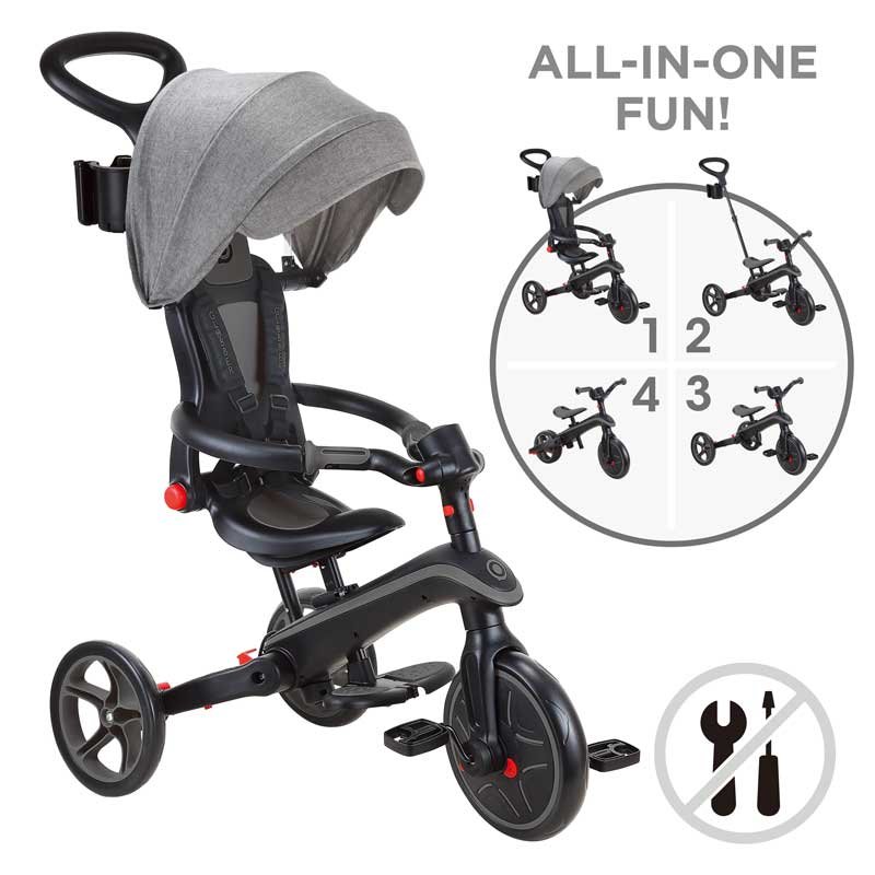 Детска триколка 4 в 1 GLOBBER EXPLORER TRIKE FOLDABLE, сгъваема, сиво-черен цвят - Image 8
