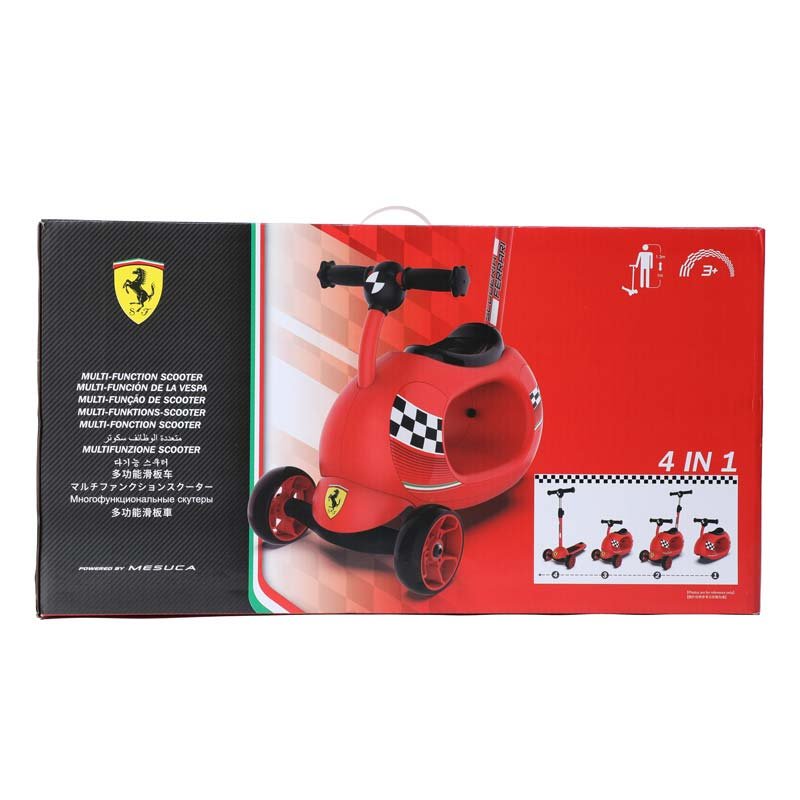 Детска тротинетка с родителски контрол Ferrari 4 в 1 – червена - Image 2
