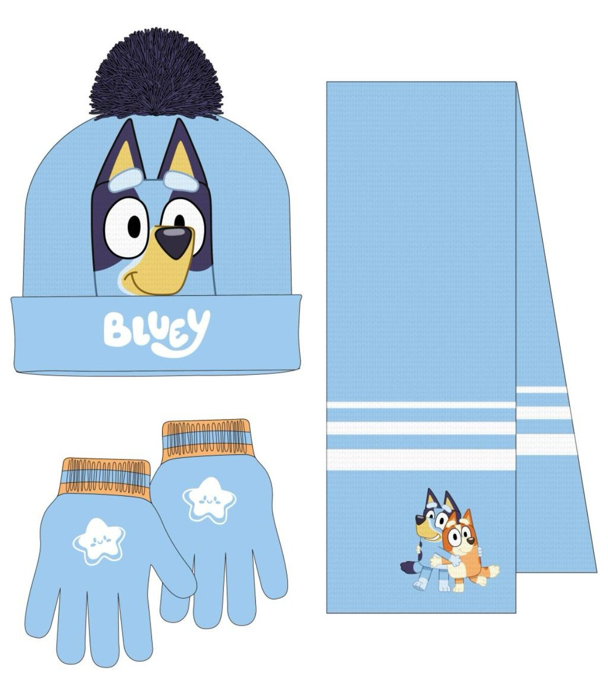 Детска шапка с шал и ръкавици bluey
