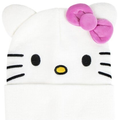 Детска зимна шапка hello kitty бяла с розова панделка