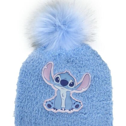 Детска зимна шапка с понпон stitch синя