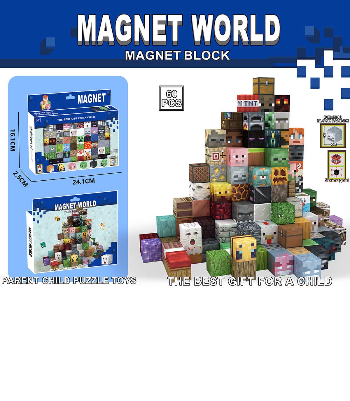 Детски магнитни кубчета minecraft 60 части