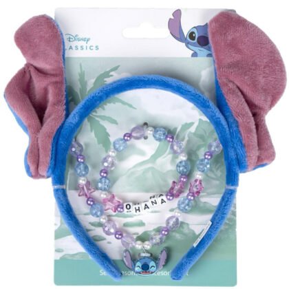 Диадема за коса с уши, гривна и колие stitch синя