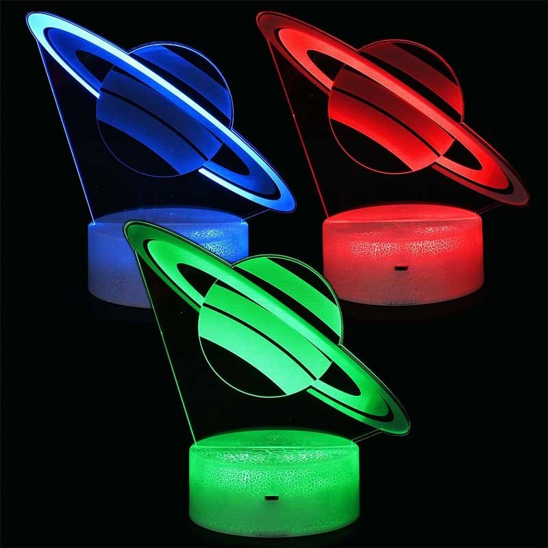 Ефектна нощна детска лампа, 3D LED, Сатурн, променящи се цветове, 20 см - Image 2