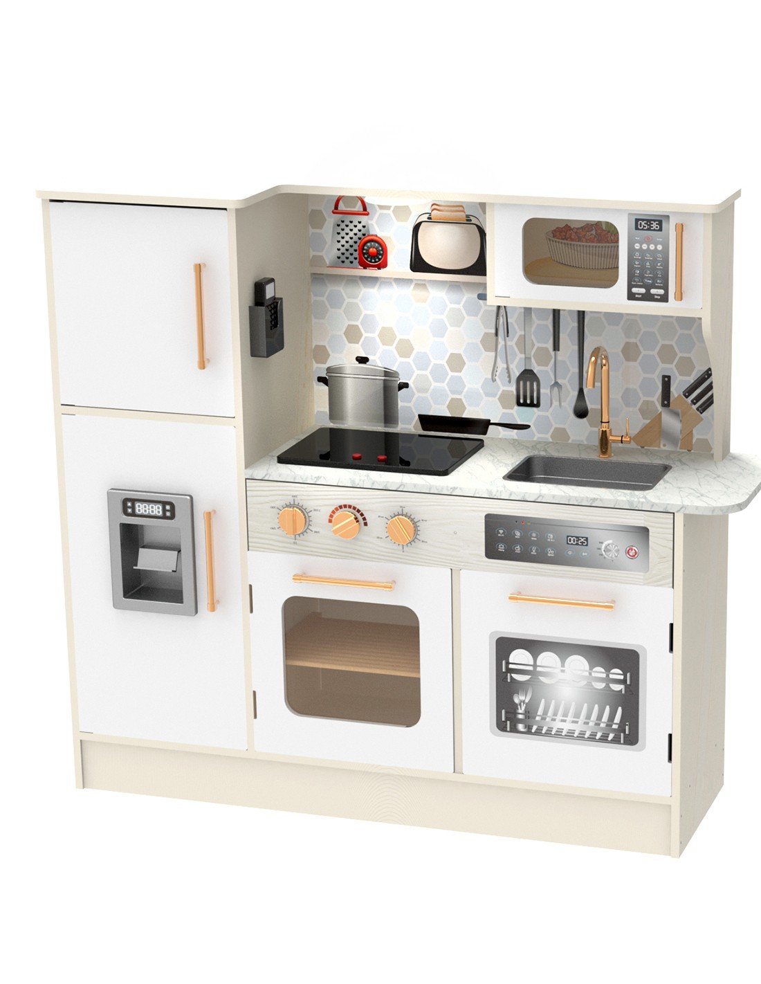 Голяма дървена кухня за игра, бяла - Image 4