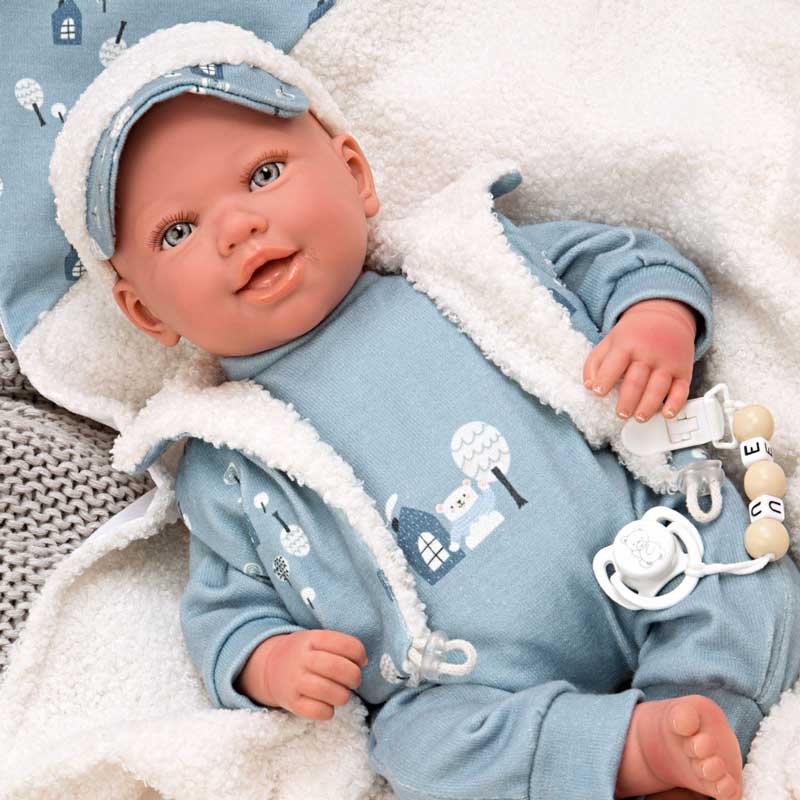 Кукла-бебе Бруно със син костюм и аксесоари - 45 см - Image 10