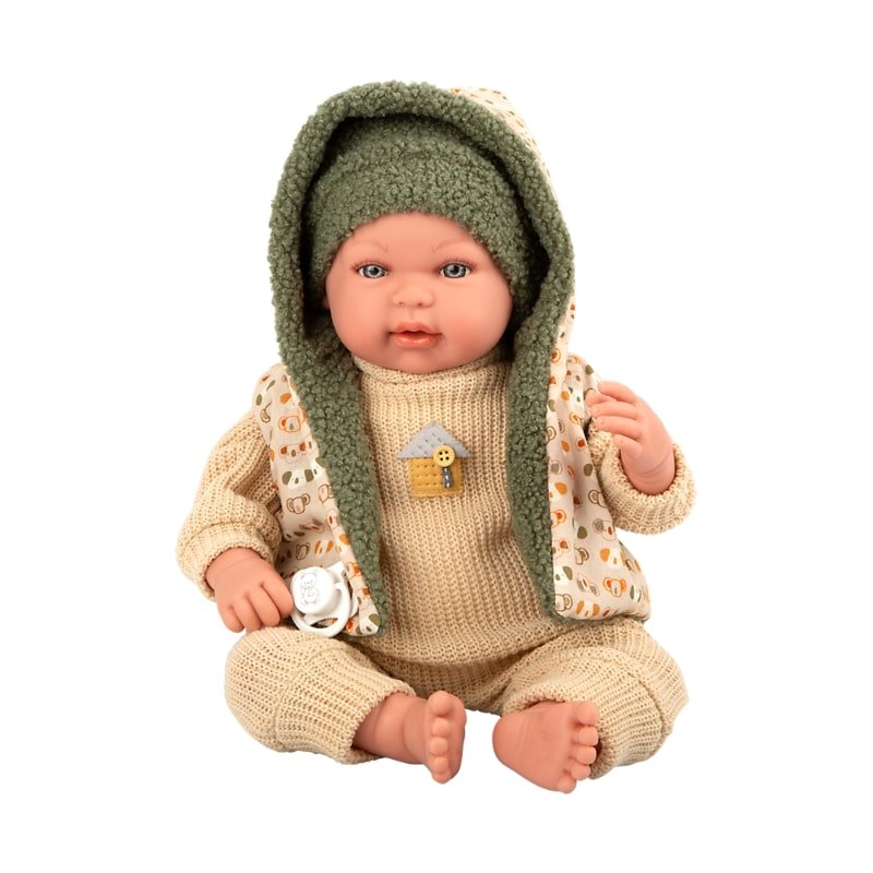Кукла-бебе Миес с бежово-зелено костюмче, която плаче - 45 см - Image 5