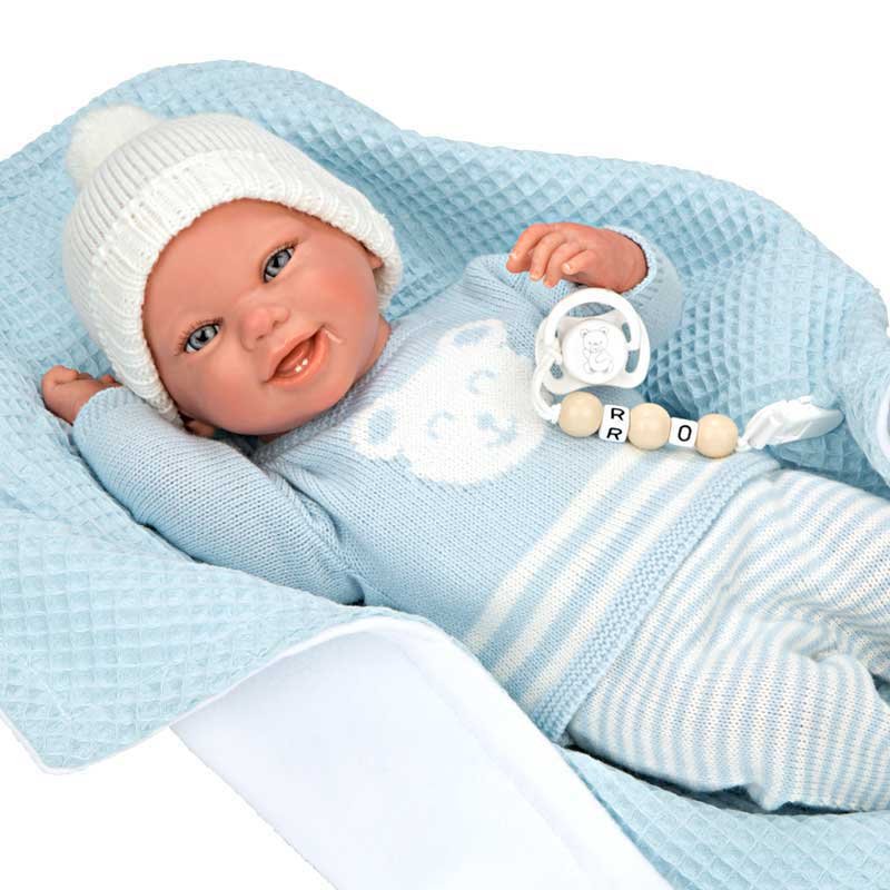 Кукла-бебе Паоло със синьо одеяло и аксесоари - 40 см - Image 6