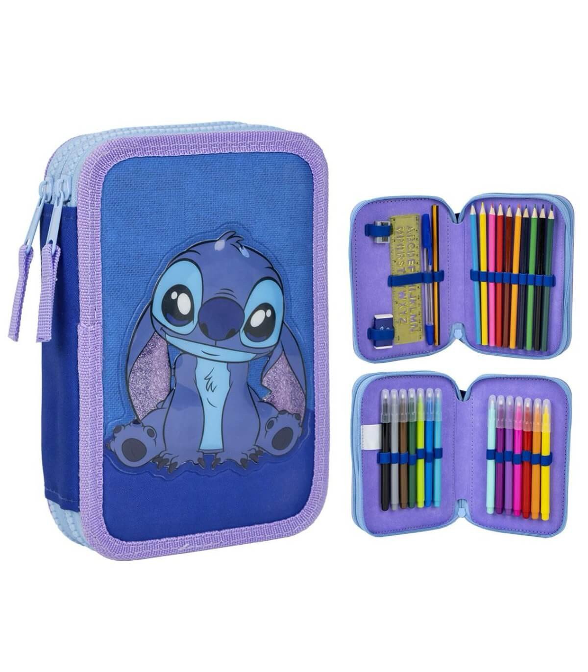 Несесер с 2 отделения и училищни пособия stitch син