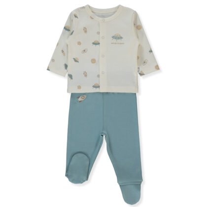 F1492 Пижама 2ч.TO SPACE 0-1m/56cm GREEN PETROL