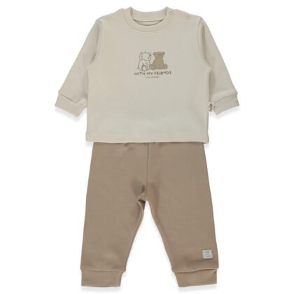 F1455 Пижама 2ч ORGANIC FUN MOMENT BROWN 6-9М
