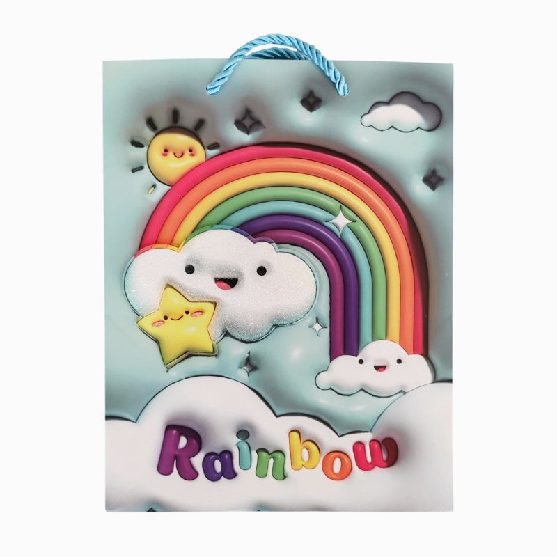 1049L,3D Подаръчна торбичка синя rainbow