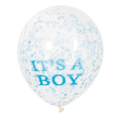 Балон 6бр. със сини конфети “It`s a Boy“ 30см.
