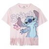 Розова тениска с къс ръкав Stitch с ресни