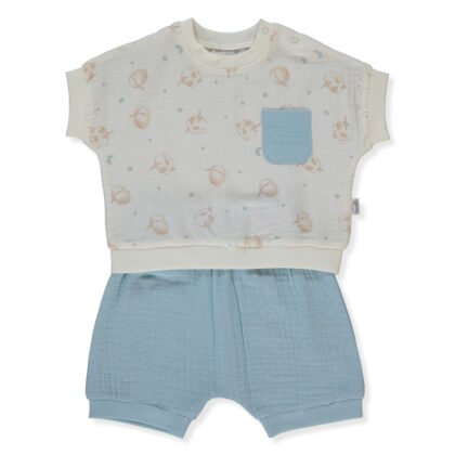 F1464 К-кт 2ч. Муселин PILLOWY 9-12m/80cm BLUE