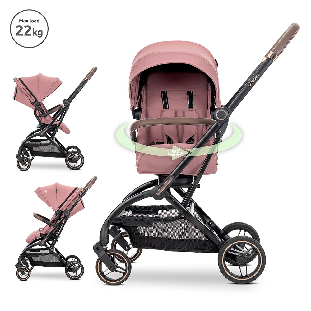 Детска количка Makaya Pink до 22 кг с ротация 360