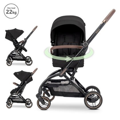 Детска количка Makaya Black до 22 кг с ротация 360