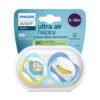Avent-Залъгалки Ultra Air+стер. кутия (6-18м) банан/маймунка, син