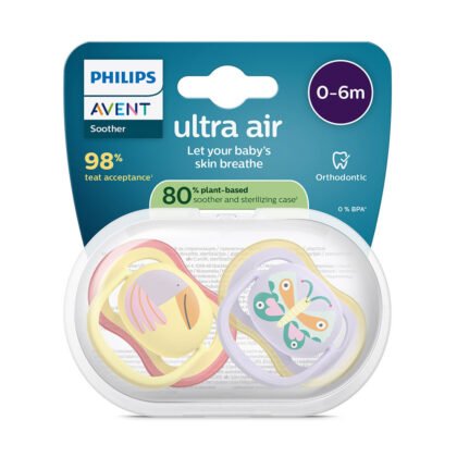 Avent-Залъгалки Ultra Air+стер. кутия (0-6м) пеперуда/птица, розов