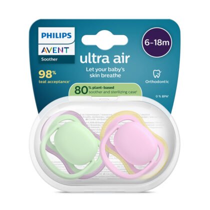Avent-Залъгалки Ultra Air+стер. кутия (6-18м) зелена/розова
