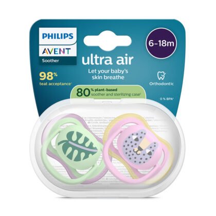 Avent-Залъгалки Ultra Air+стер. кутия (6-18м) листо/коте, момиче