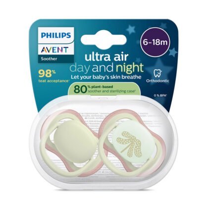 Avent-Залъгалки Ultra Air Night +стер. кутия (6-18м) ден/нощ, неутрални