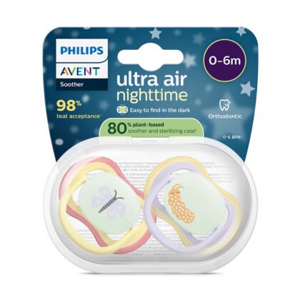 Avent-Залъгалки Ultra Air Night +стер. кутия (0-6м) пеперуда/гъсеница, розов