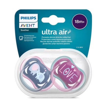 Avent-Залъгалки Ultra Air+стер. кутия (18+м) слонове/love - розово