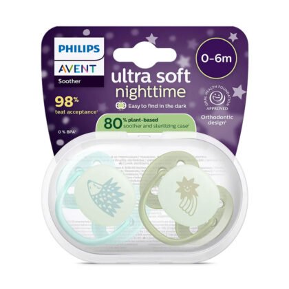 Avent-Залъгалки Ultra Soft Night+ стер. кутия (0-6м) таралеж/звезда, момче