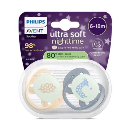 Avent-Залъгалки Ultra Soft Night+стер.кутия (6-18м) пастелни, момче